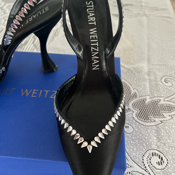 Stuart Weitzman Black Heels with Silver Detailing - Picture 2 of 6